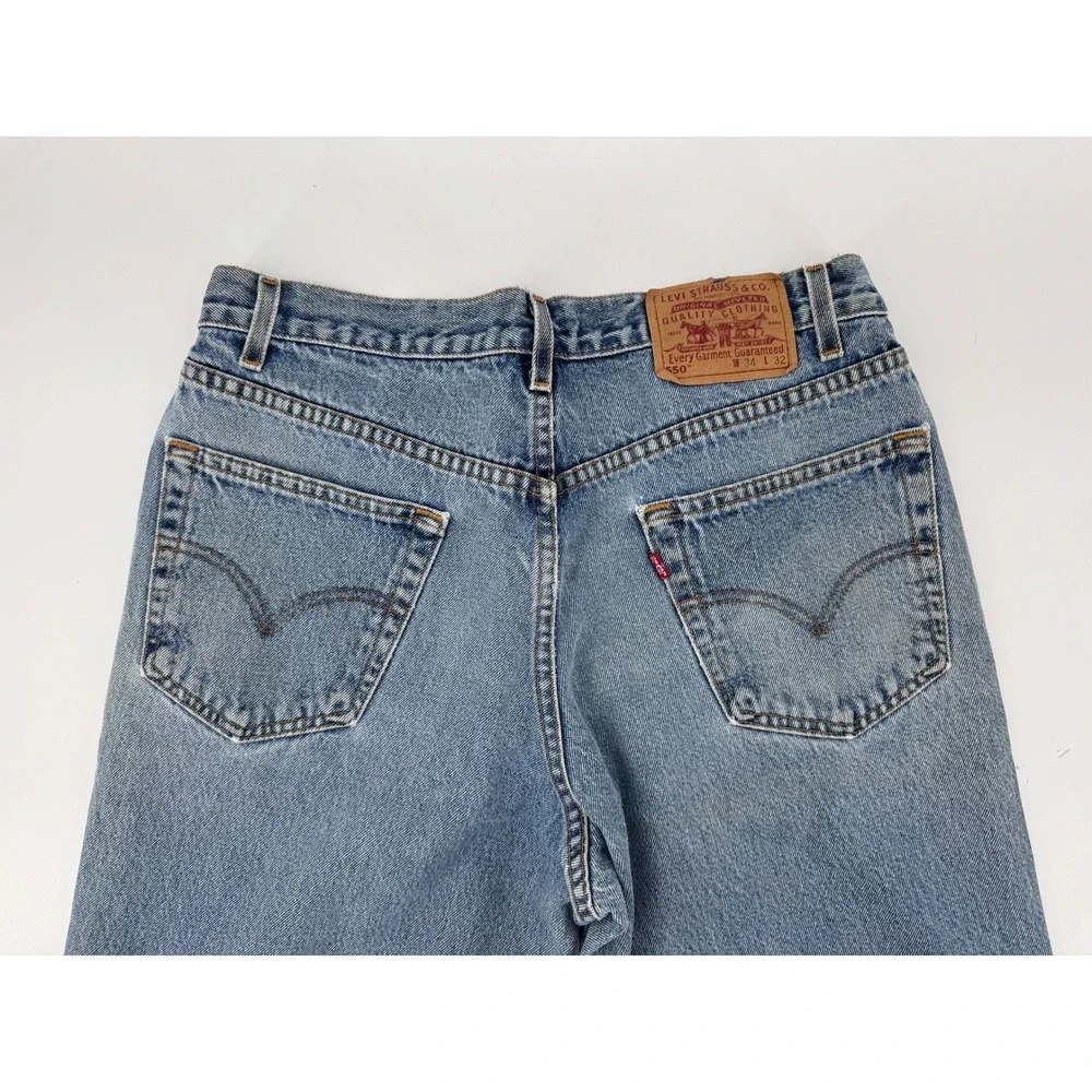 Levi 550 Relaxed Fit Jeans Mens Real Measurements W32 L32‎ Blue Denim Distressed